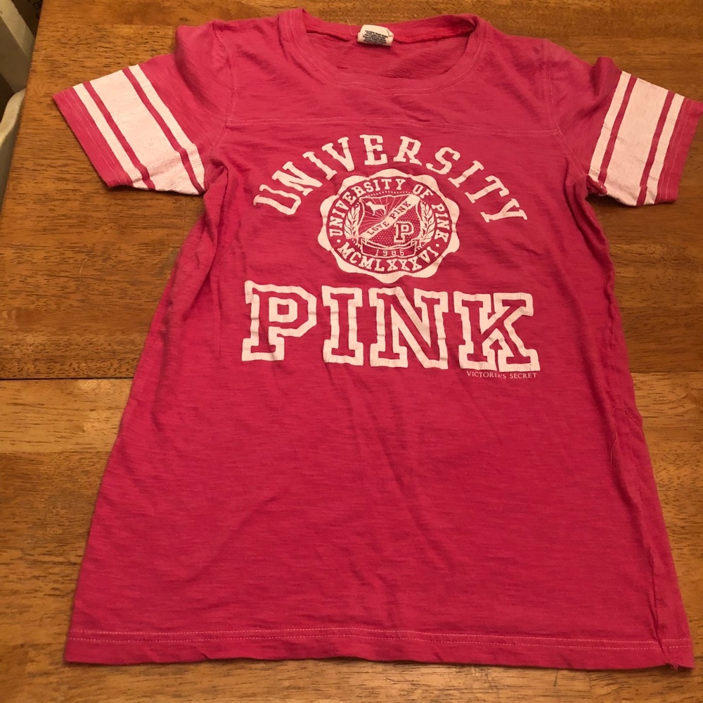 Pink varsity shirt sleeve top cute nice Sz M Soft